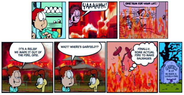 Garfield Cooks Sausages in a Fire
